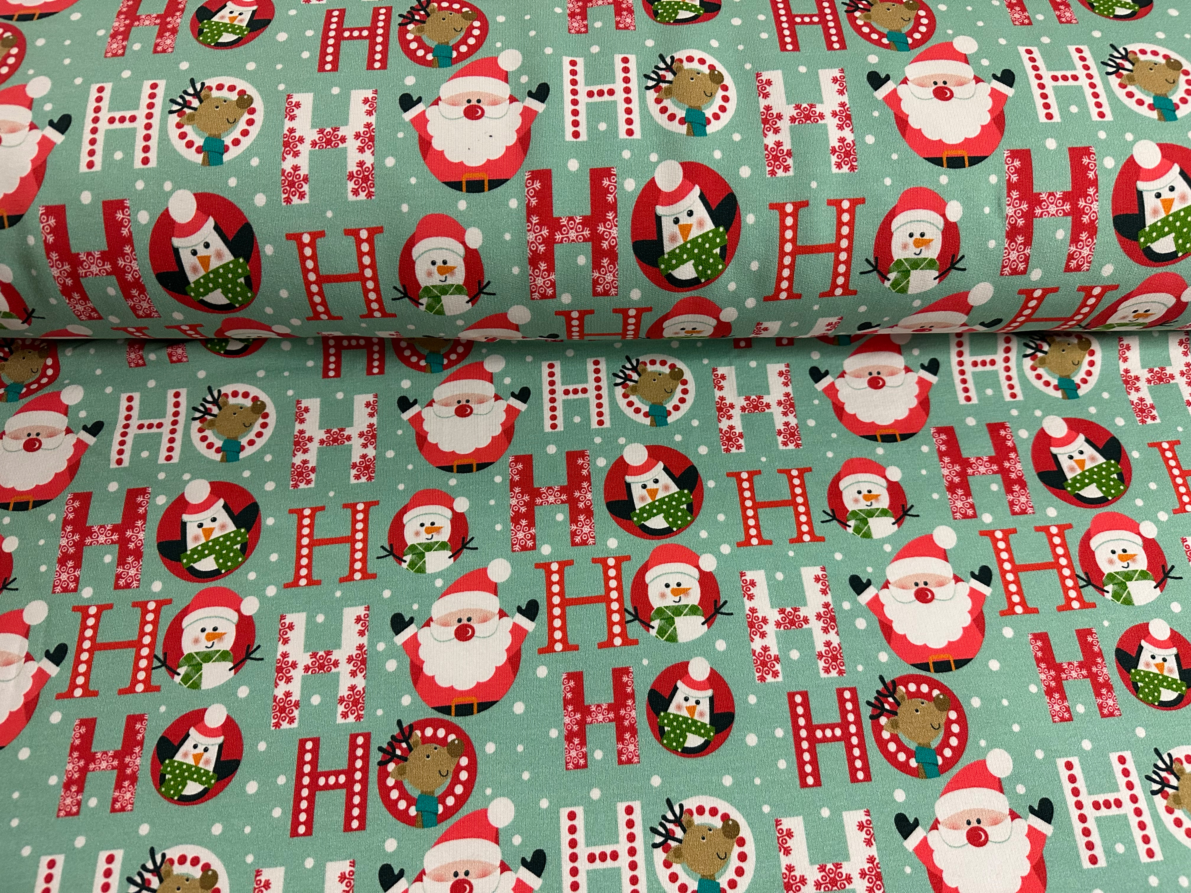 French Terry "Ho Ho Ho" Weihnachtsstoff - Mint