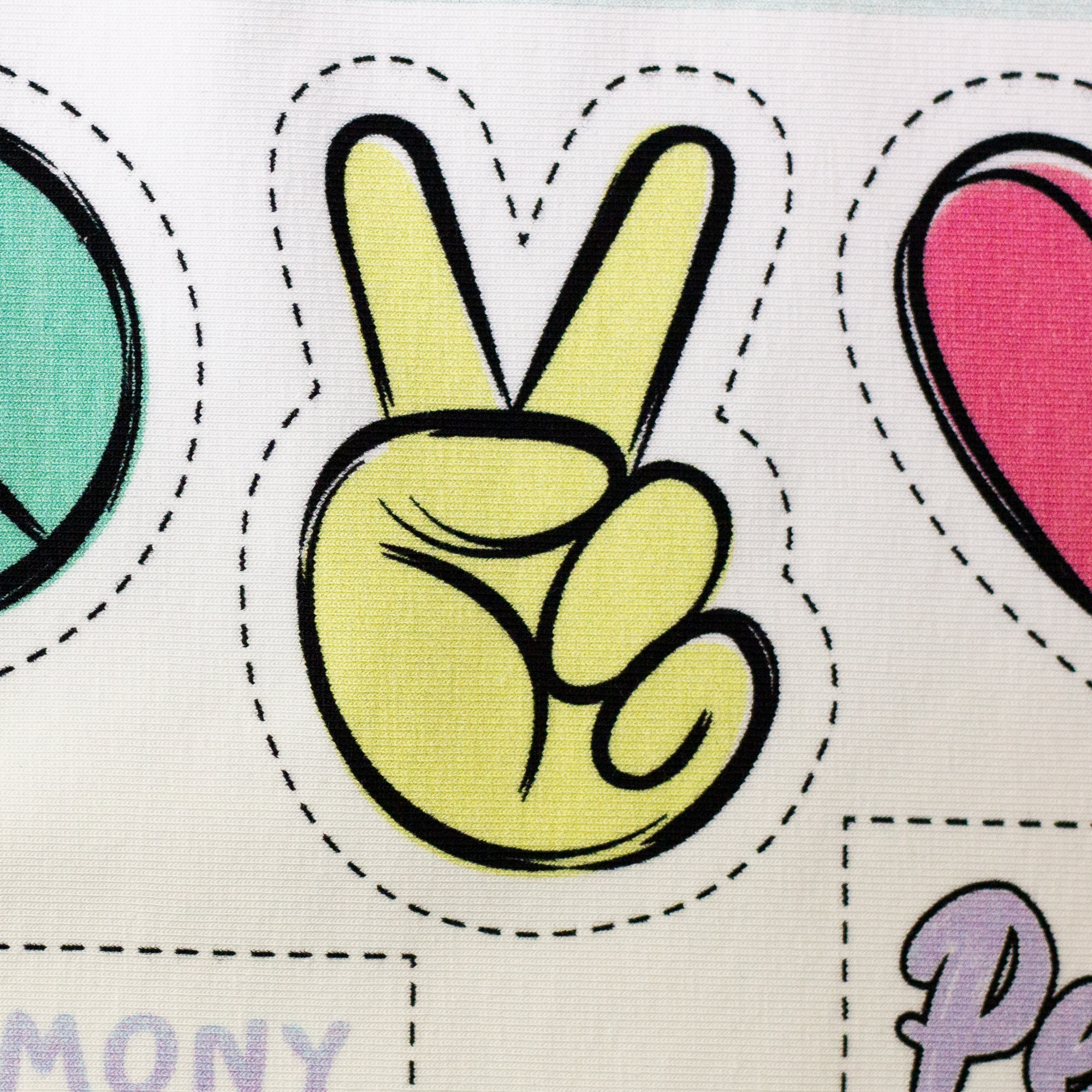 Jersey Stoffpanel "Happy Love and Peace" von Swafing & lyckligdesign