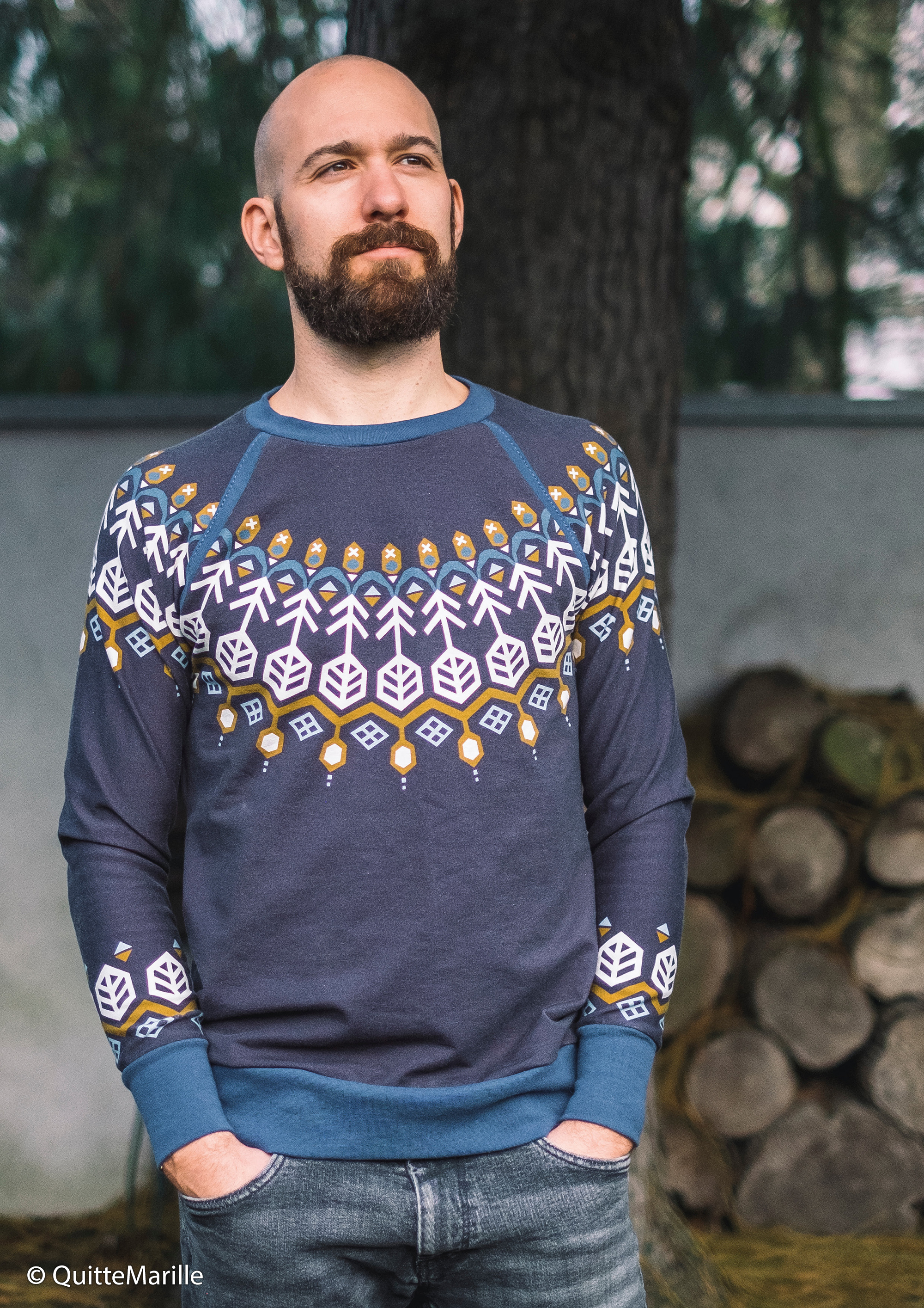 Stoffpanel "Icelandig Sweater" by Käselotti Dunkelblau