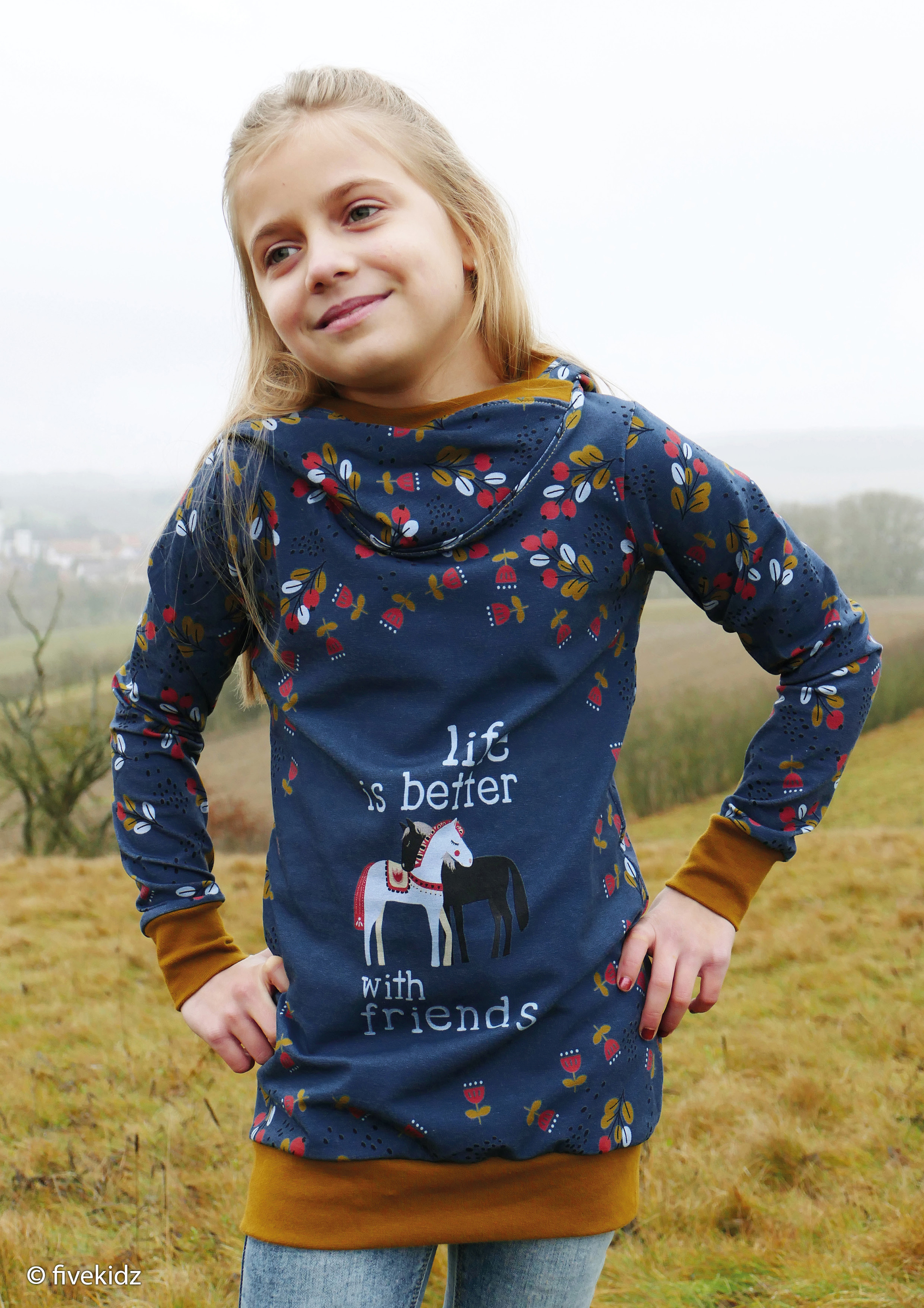 Happy Together Stoffpanel Jersey Swafing & Käselotti - Jeansblau Blätter