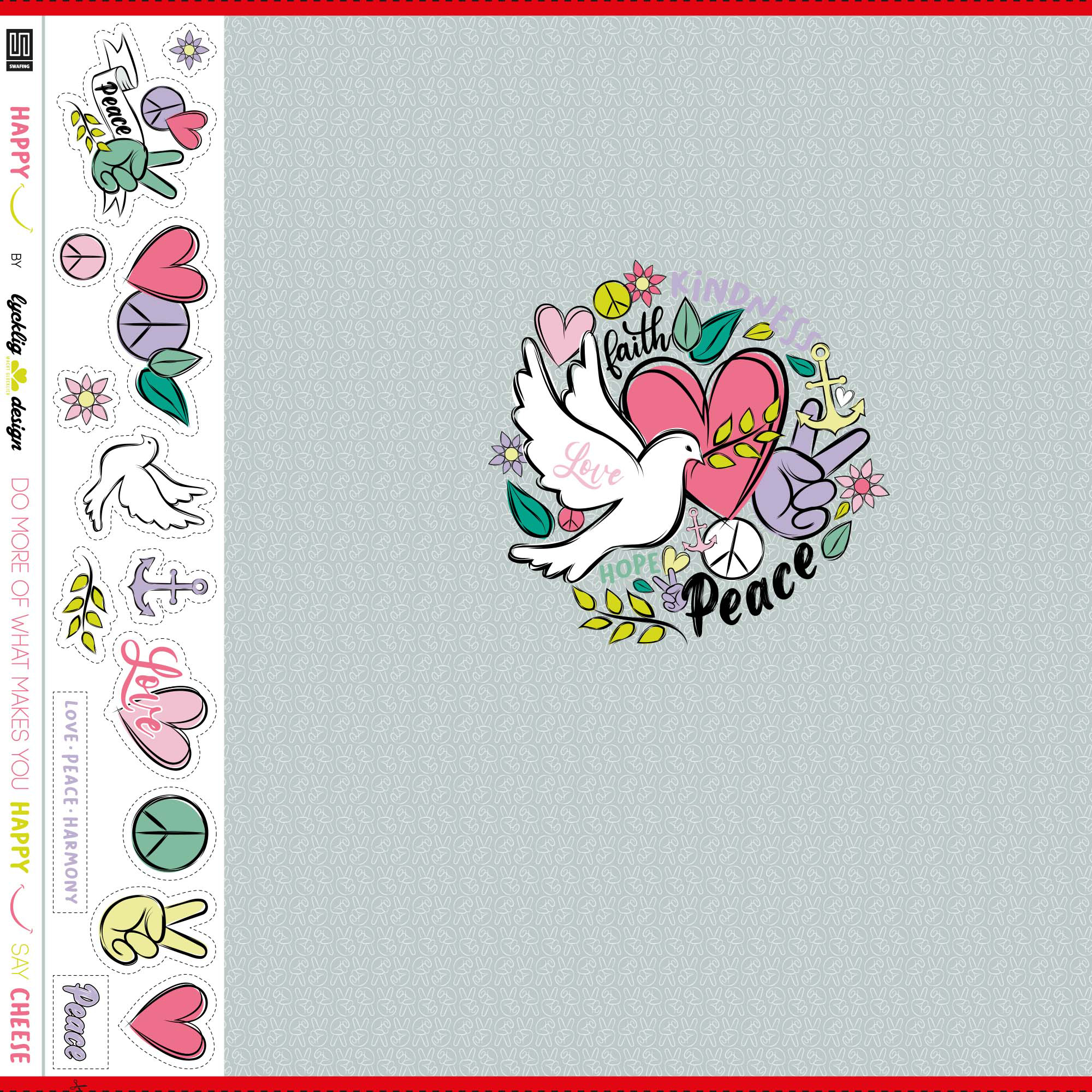 Jersey Stoffpanel "Happy Love and Peace" von Swafing & lyckligdesign